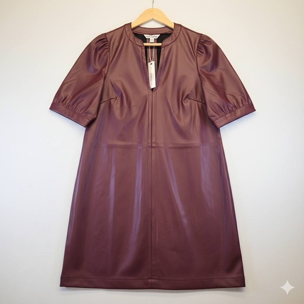 Steve Madden Burgundy  Wine Vegan Leather Puff Sleeve Mini Dress NWT M